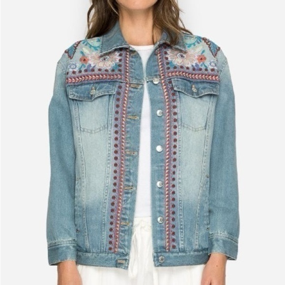Johnny Was Jackets & Blazers - Johnny Was Oman Heavily Embroidered Denim Jacket NWT